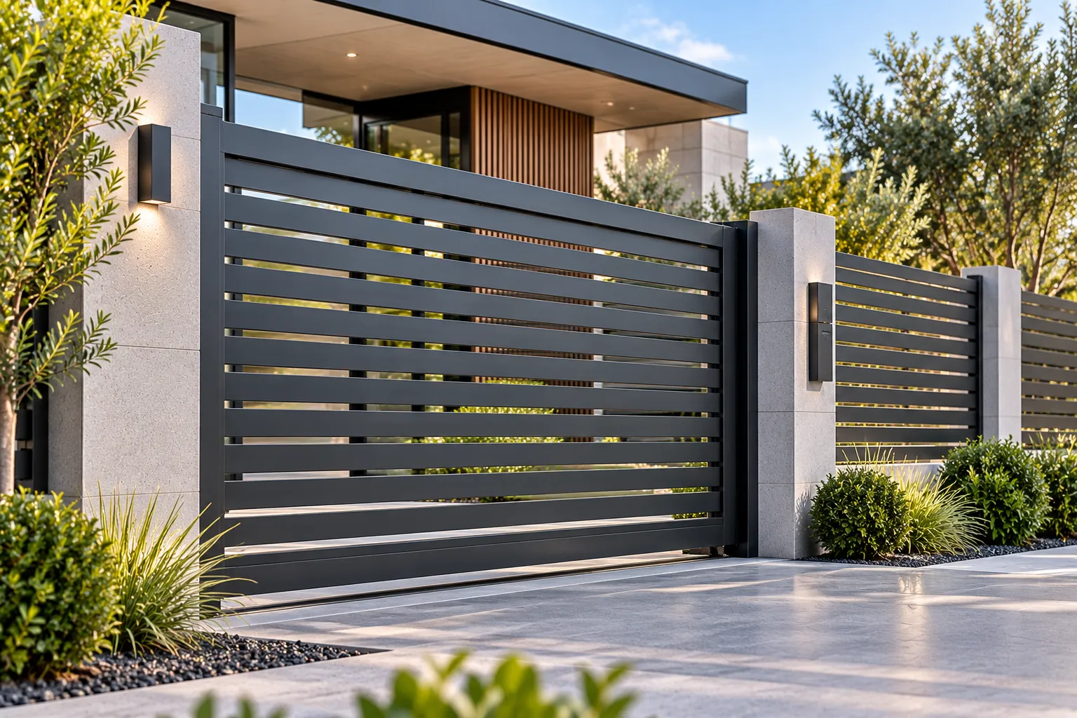 Horizontal Slat Modular Aluminum Fence Panels