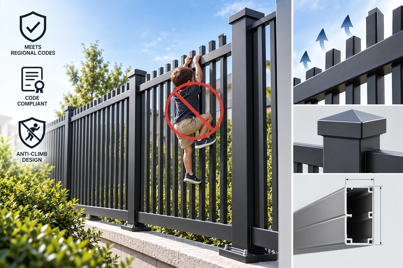 BOCA pool code compliant aluminum fence installation around residential pool
