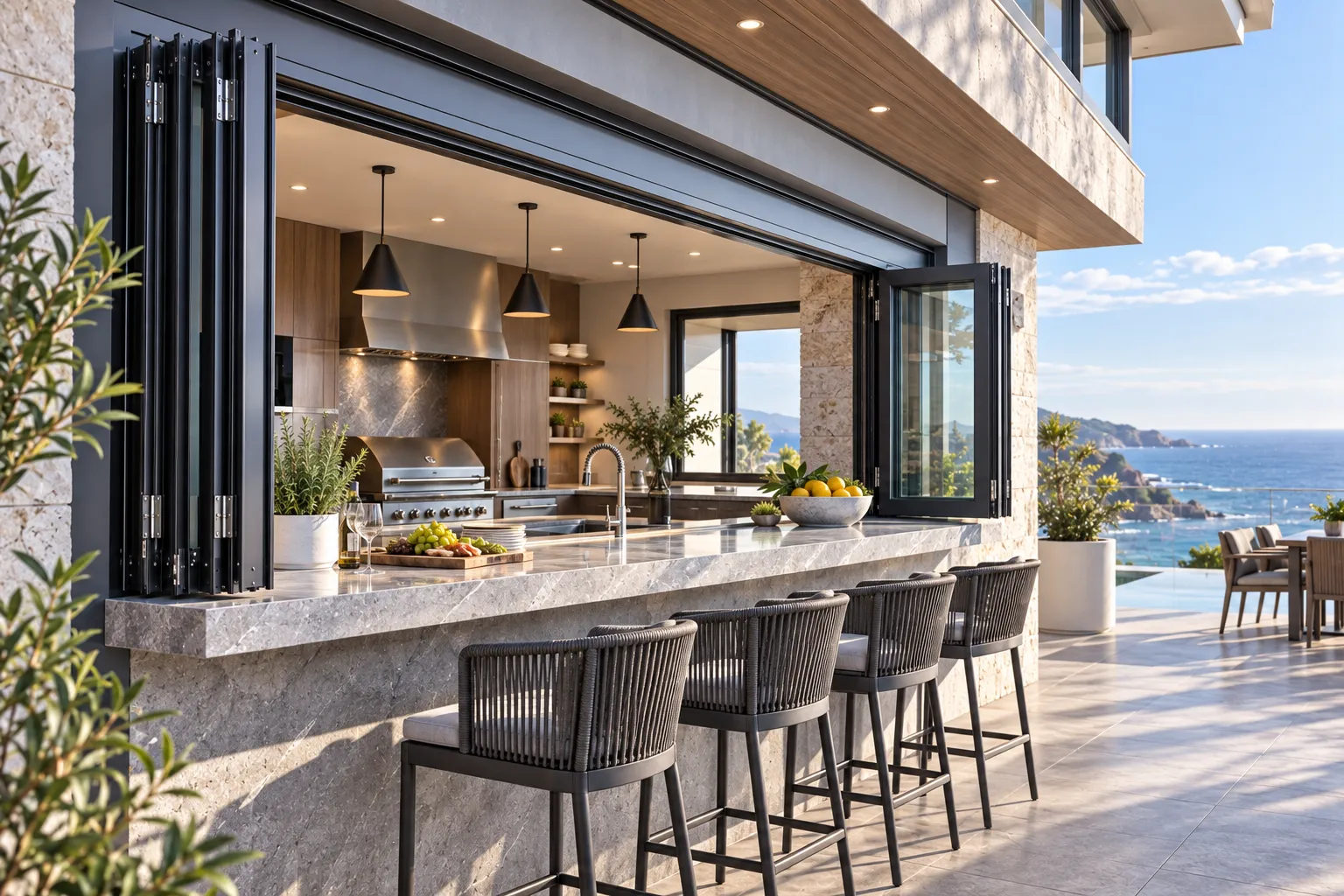 Coastal Private Residence Bi-Fold Servery Window in Gold Coast Australia