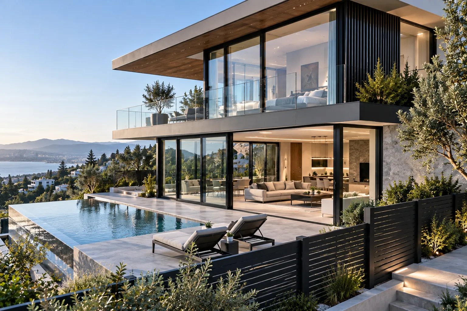 The Hillside Modern Villa Panoramic Lift and Slide Aluminum Doors