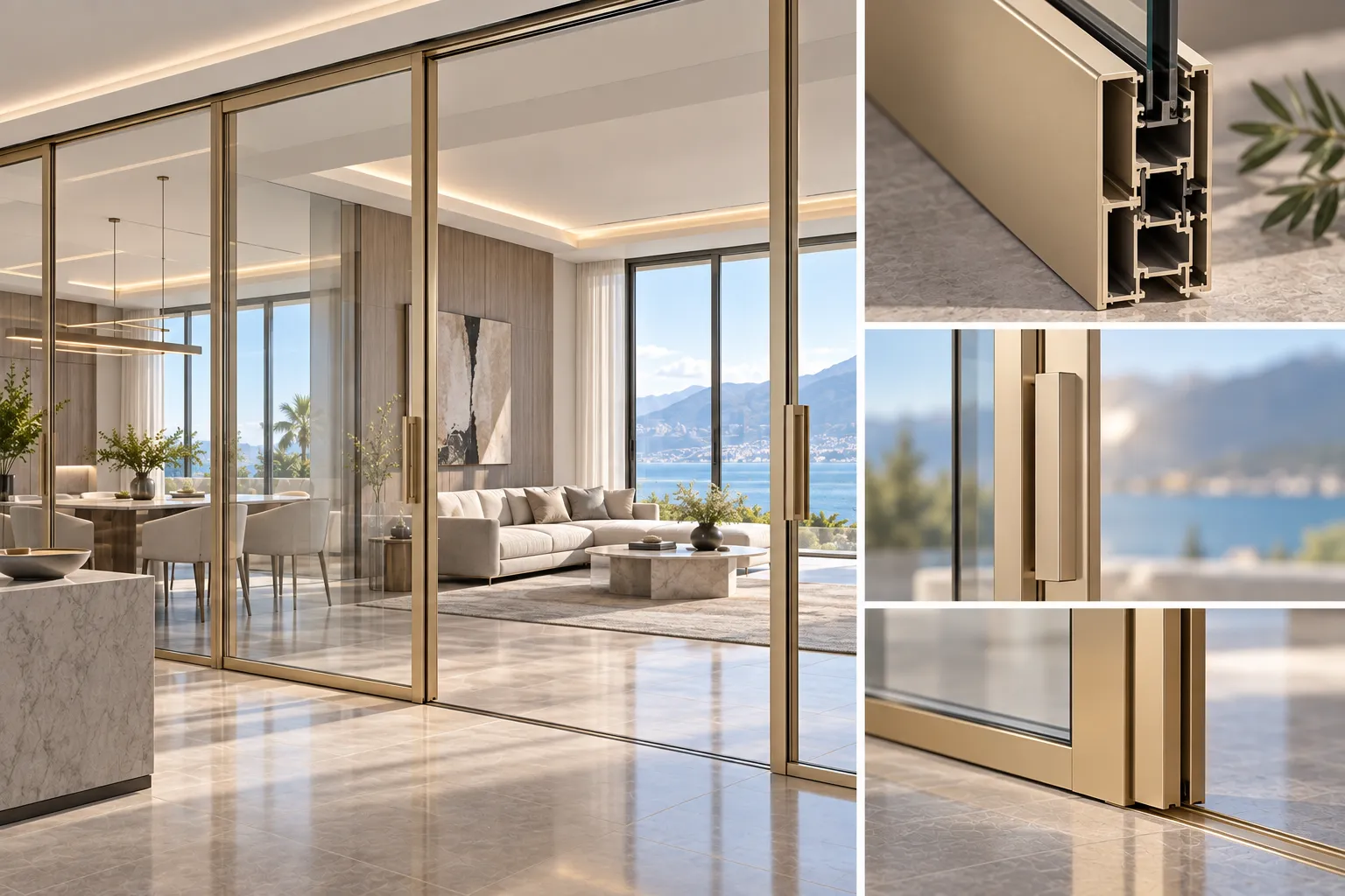 Champagne Gold architectural aluminum interior door finish