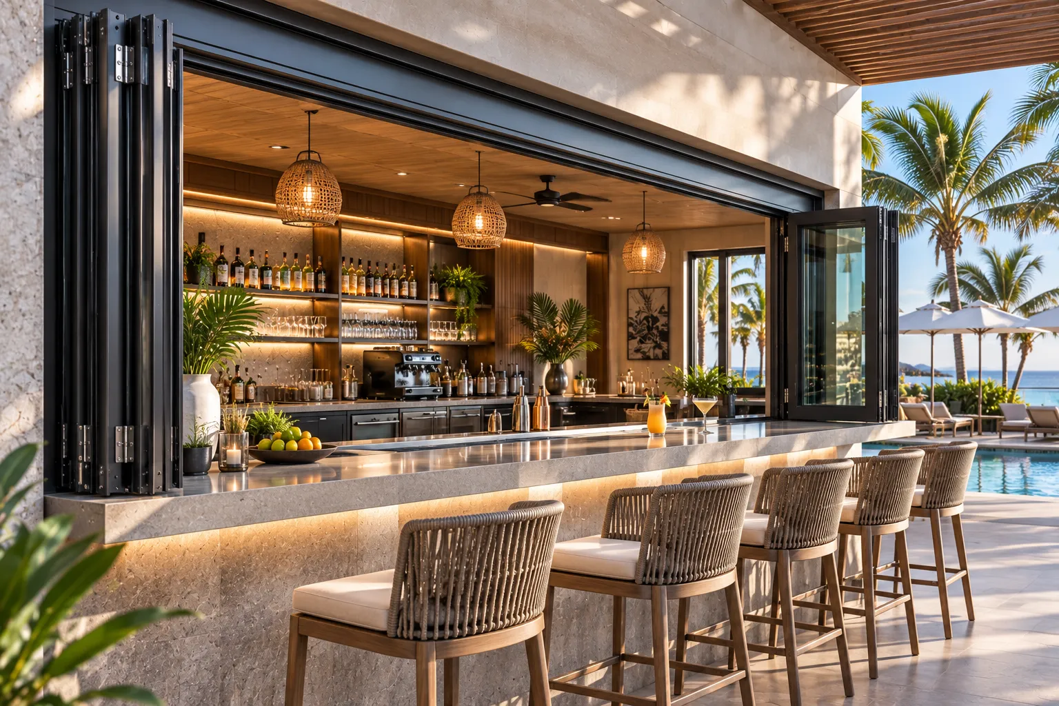 Commercial Pass-Through Folding Window Installation in California USA