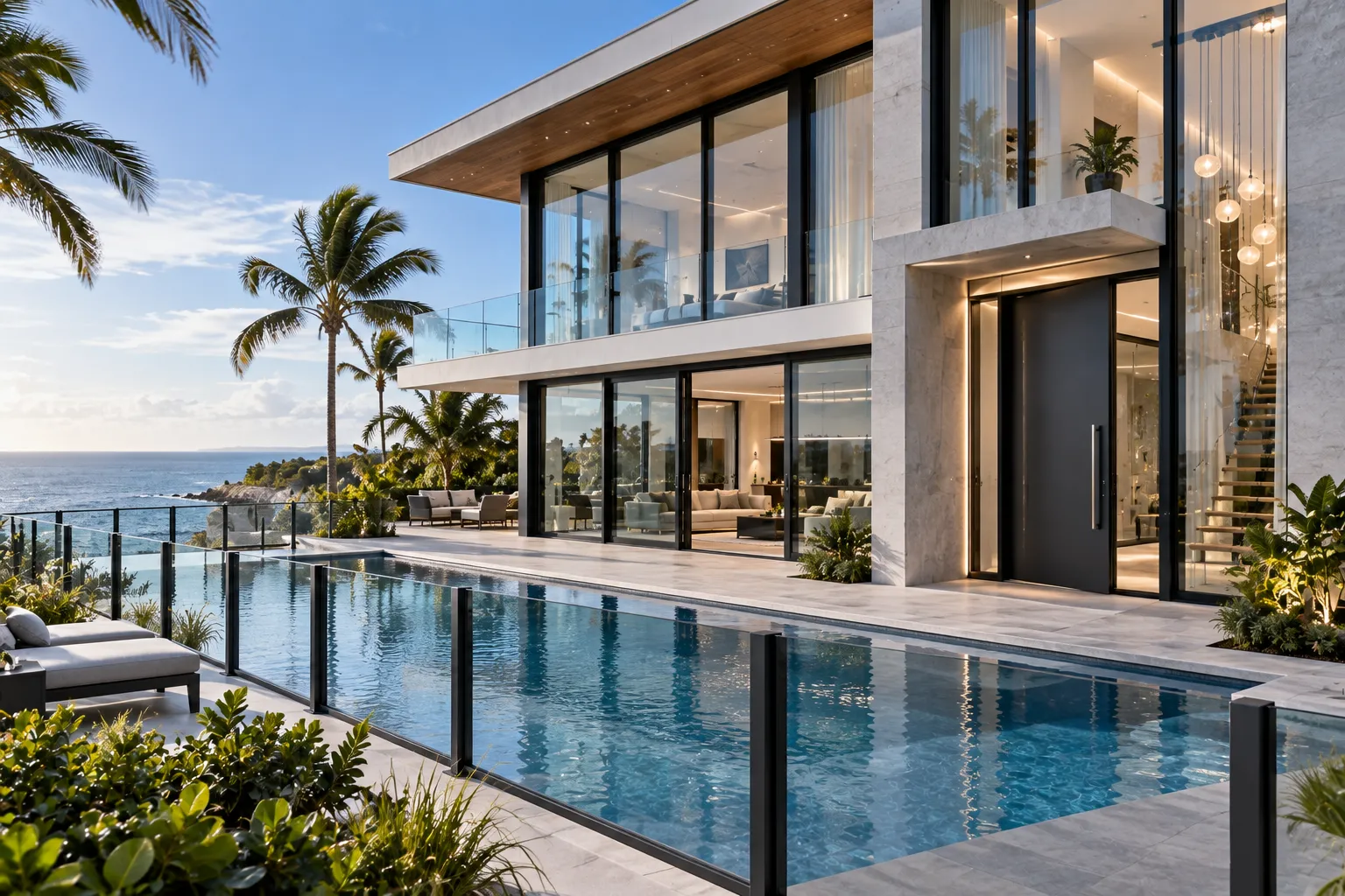 Coastal Contemporary Residence Impact Aluminum Windows and Pool Fence