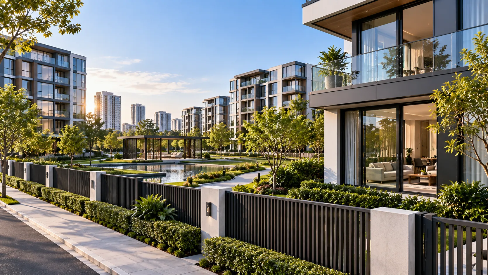 Master-planned urban residential community with custom aluminum windows and privacy fences in Vancouver, Canada