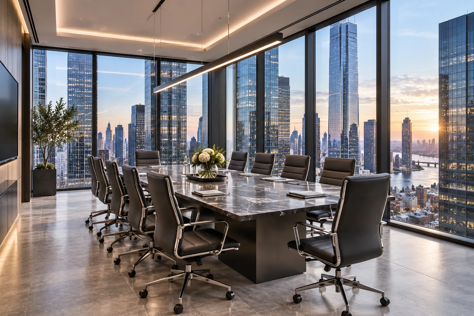 Custom interior French door partition system for commercial boardroom