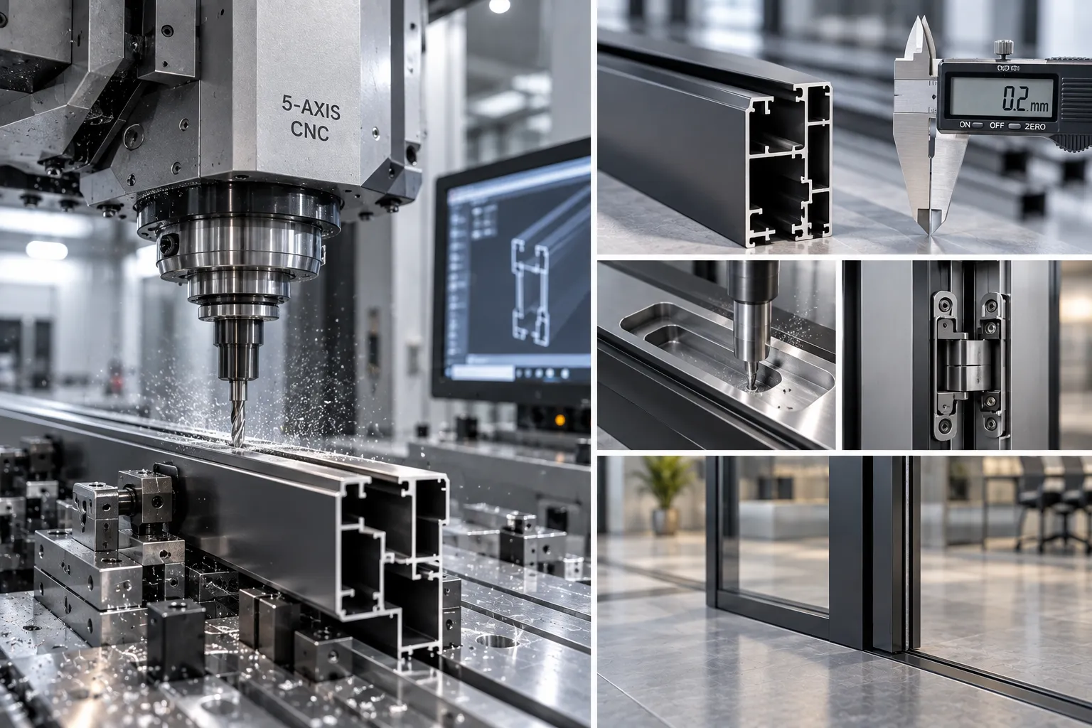 Structural profile cross-section demonstrating the precision tolerance and slim sightlines of aluminum interior doors