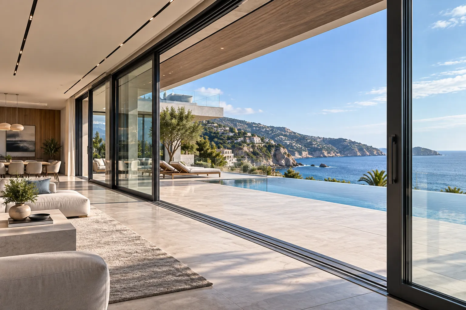 Luxury Coastal Estate automated lift-and-slide door systems in Malibu, California
