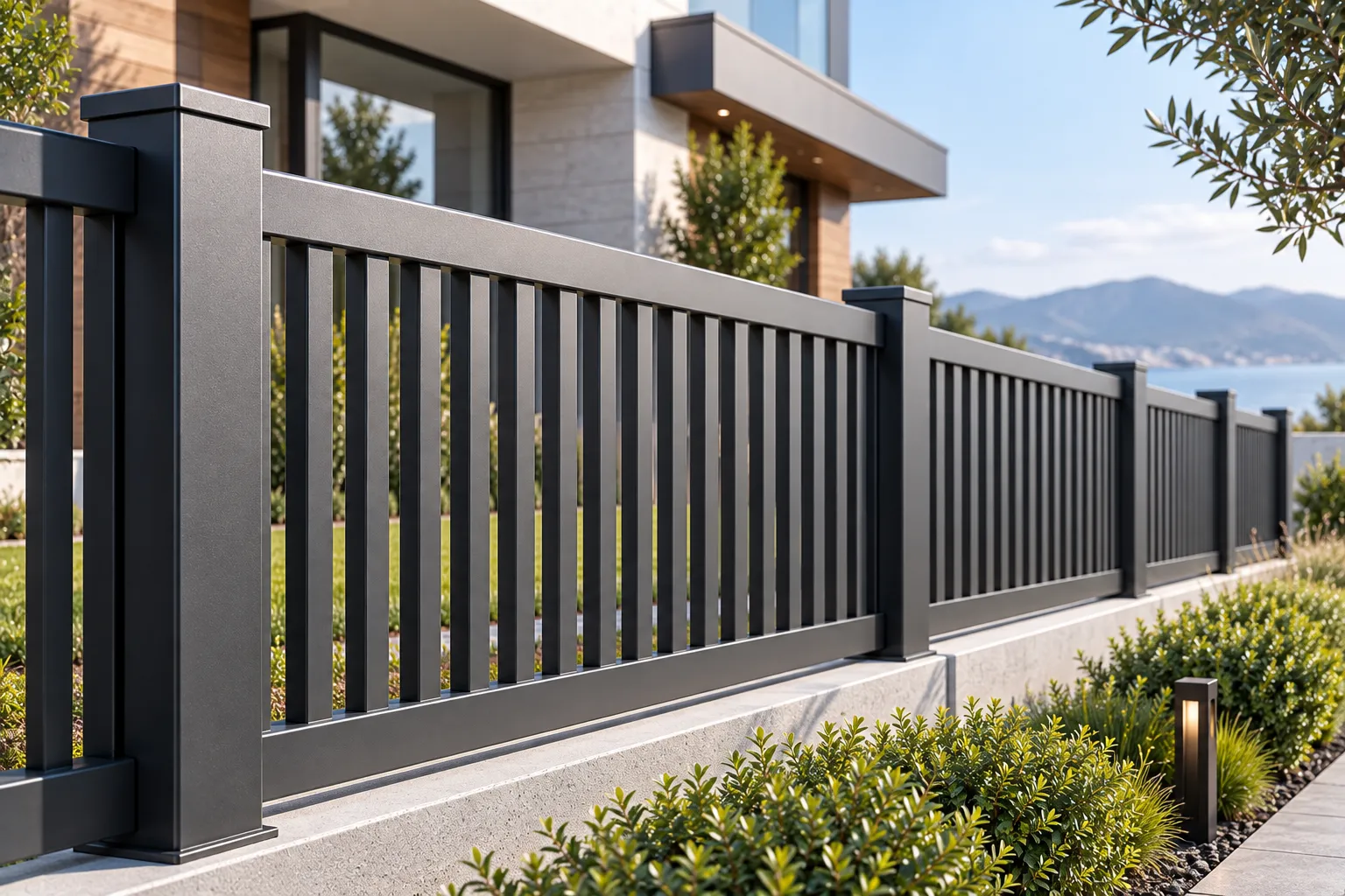 Contemporary Flat Top Smooth Rail Aluminum Picket