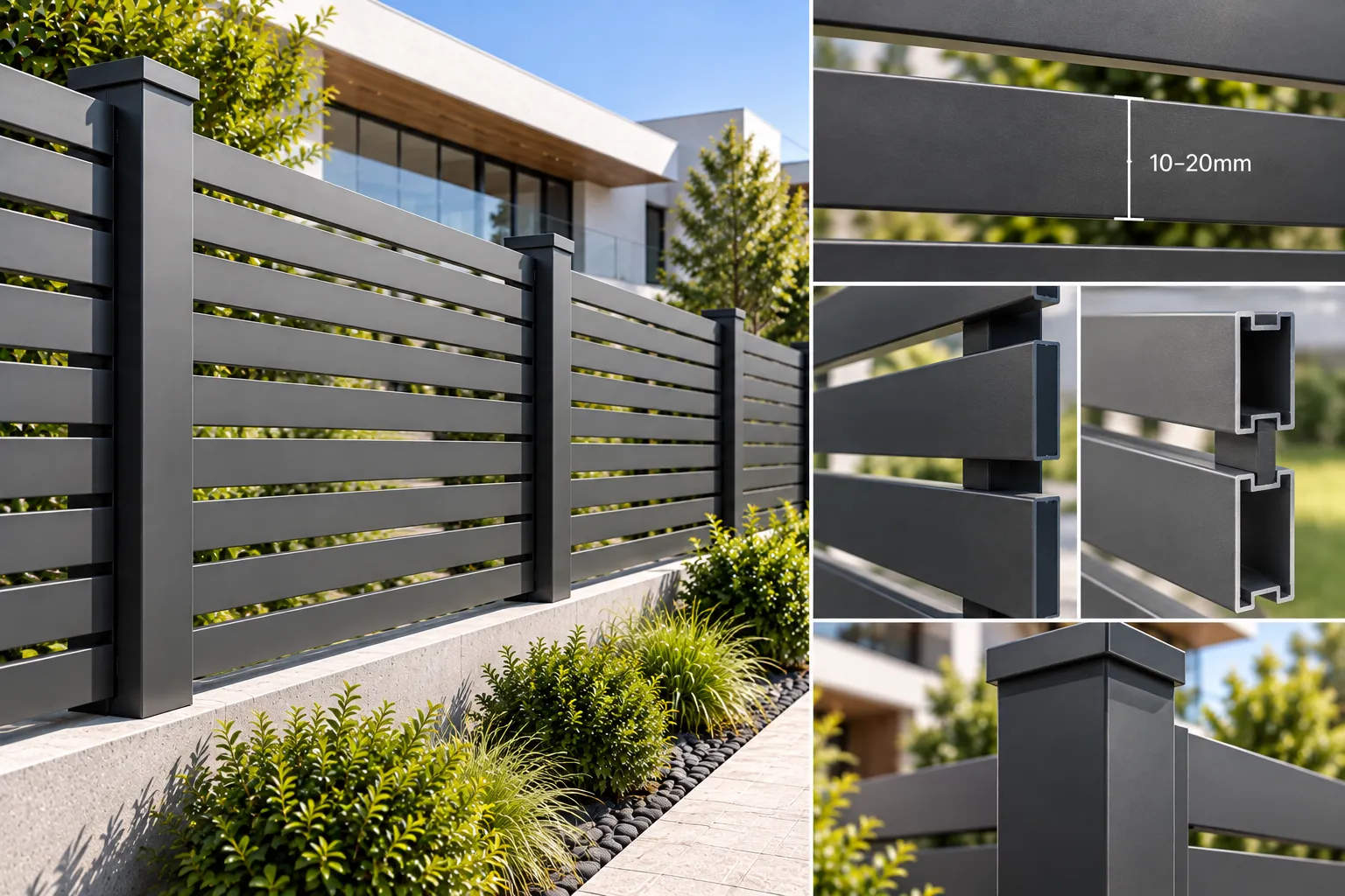 Horizontal Slat Semi Privacy Aluminum Fence Panels