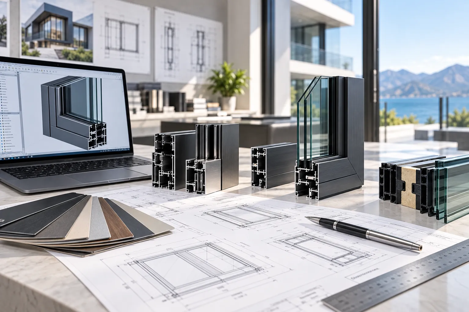 Precision aluminum extrusion profiles, thermal break struts, and architectural glazing cross-section