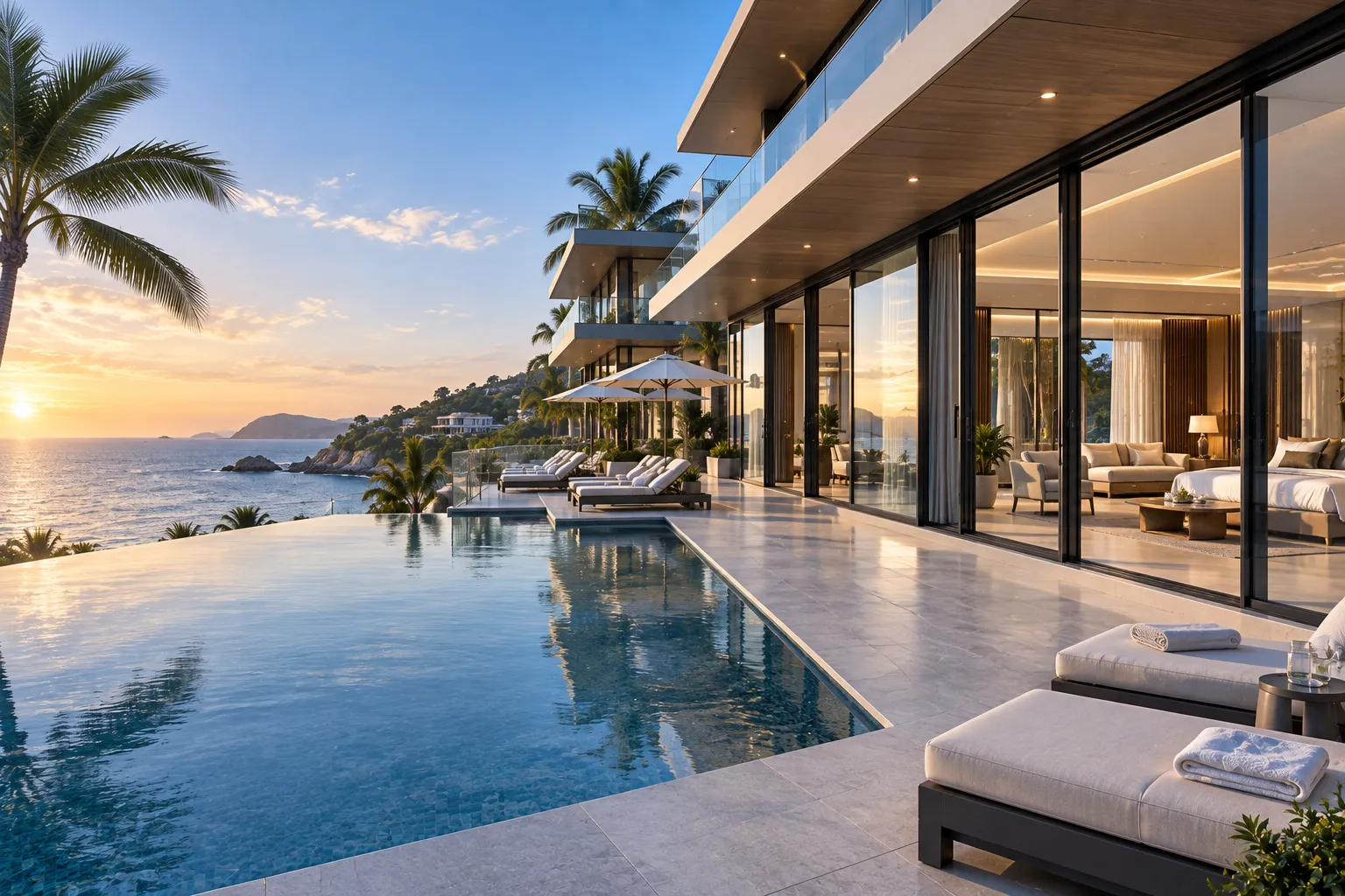 Luxury coastal resort featuring oversized lift-and-slide doors and acoustic fenestration