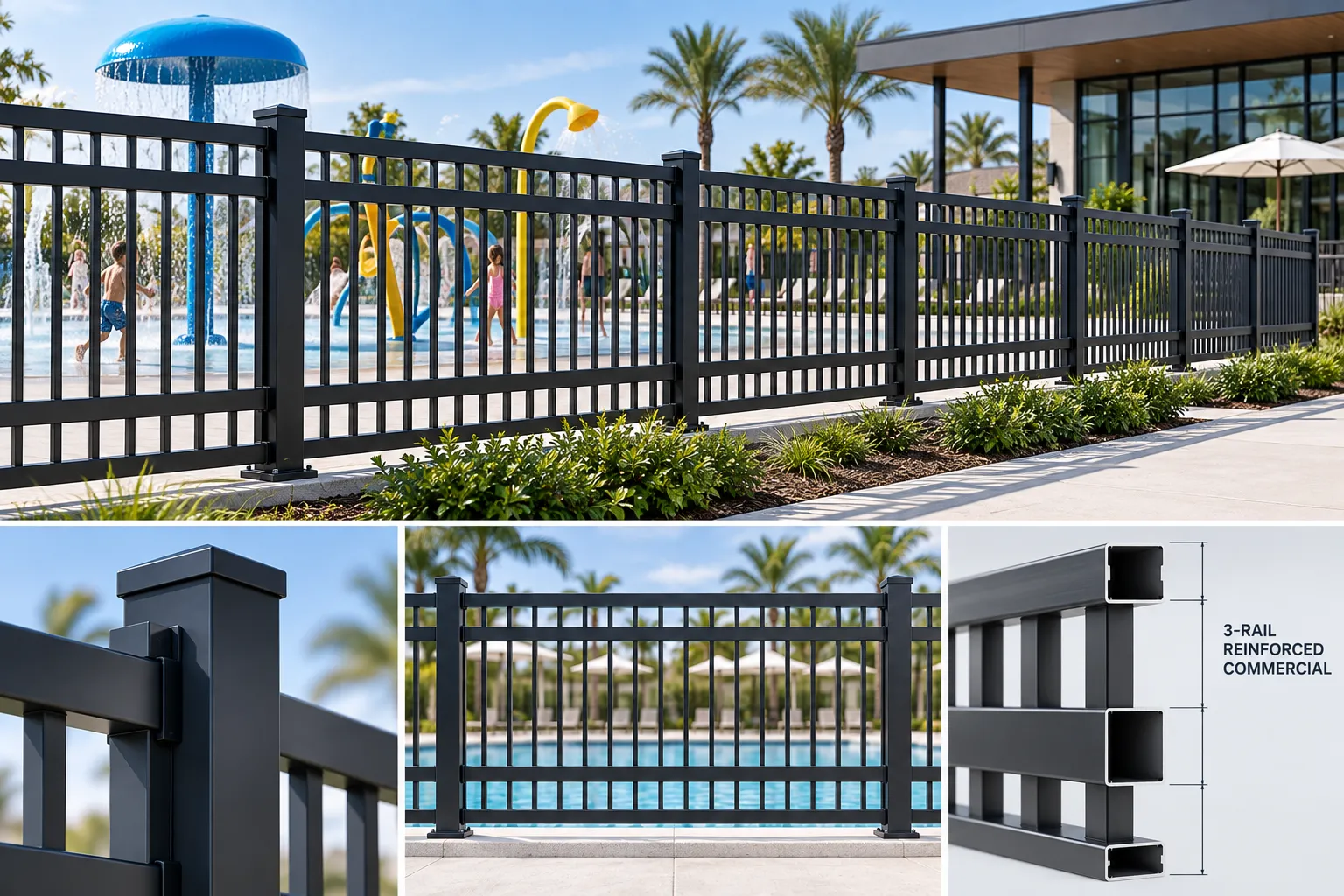 3-rail commercial grade aluminum pool barrier