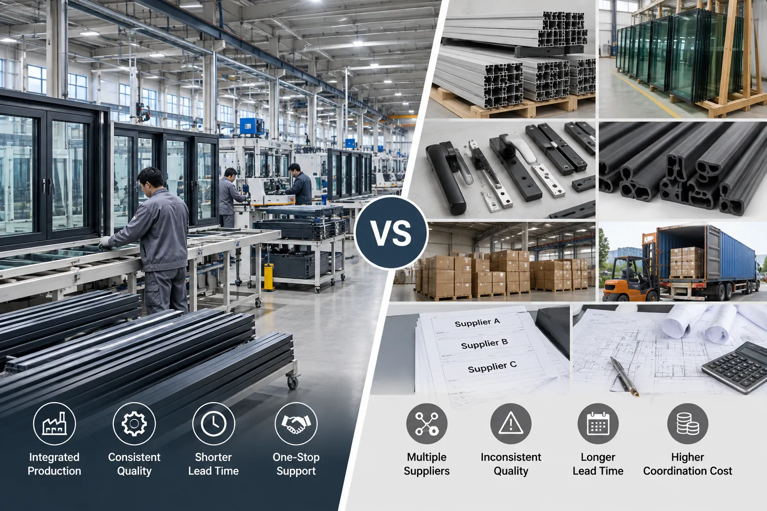 Integrated aluminum fenestration and matching window, door, and fencing architectural system