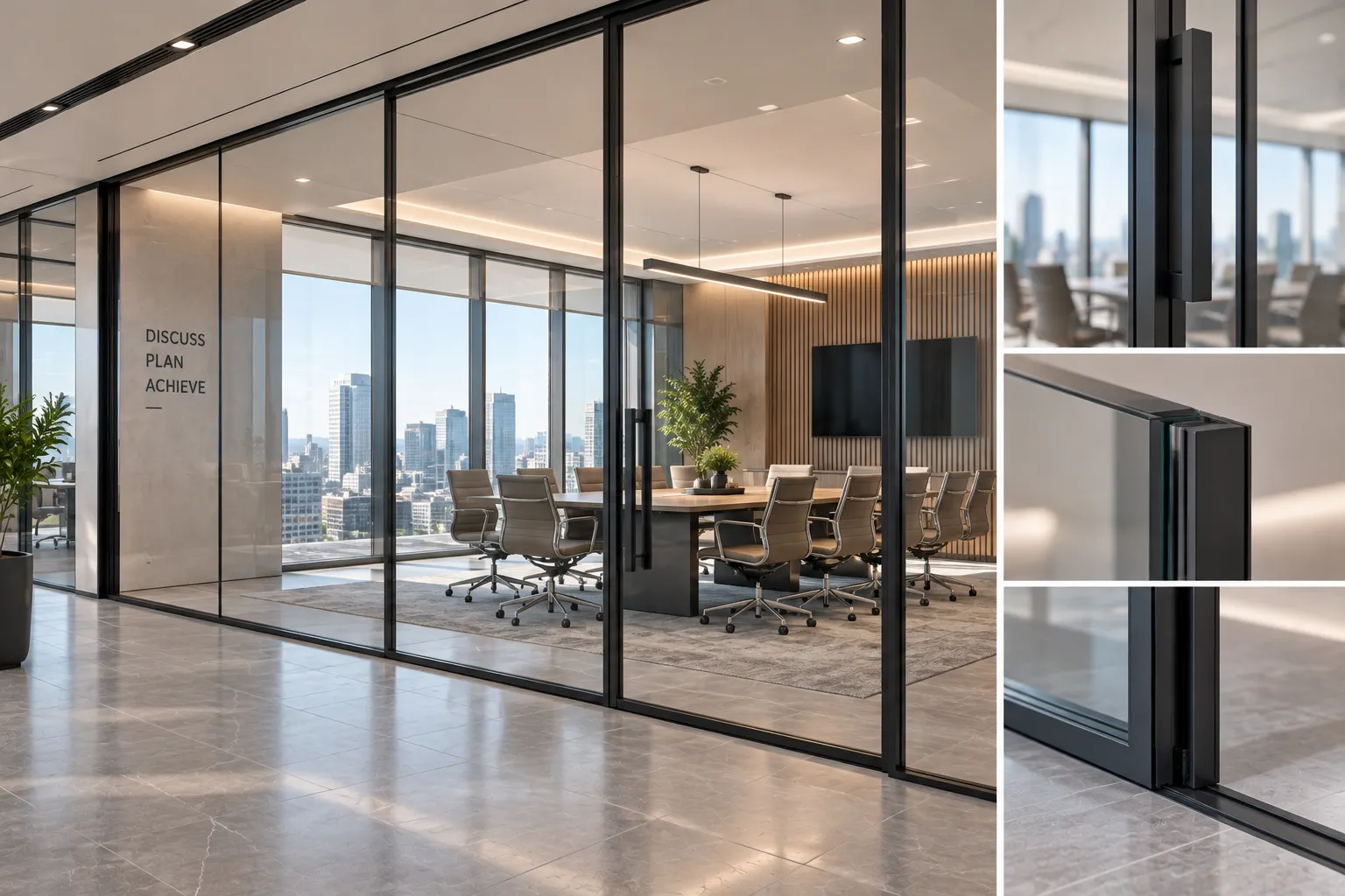 Acoustic aluminum interior doors installed in a corporate executive office