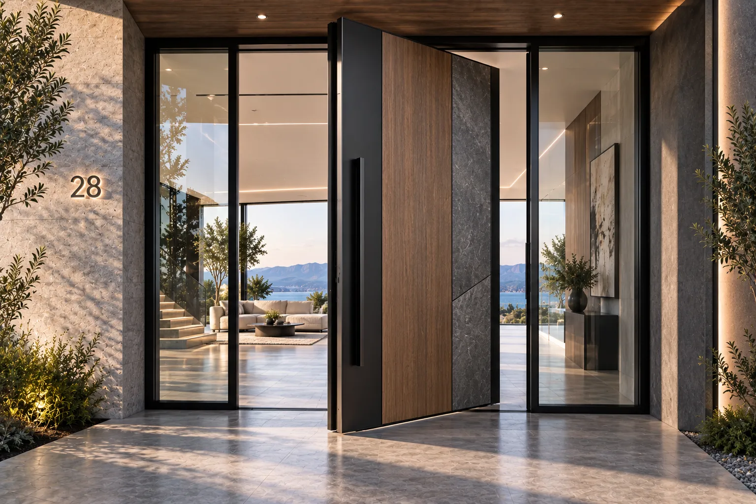 Composite panel architectural aluminum pivot door