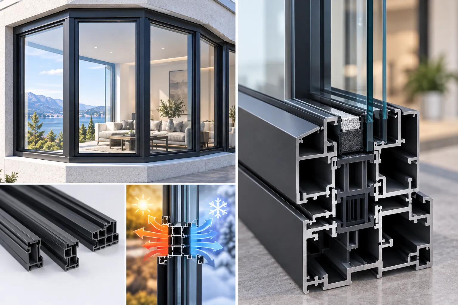 Thermally broken aluminum bay window frame profile cross section