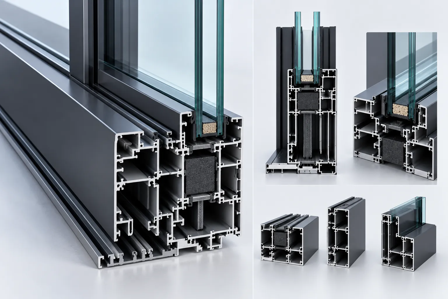 Structural engineering cross-section diagram of custom architectural aluminum window profile
