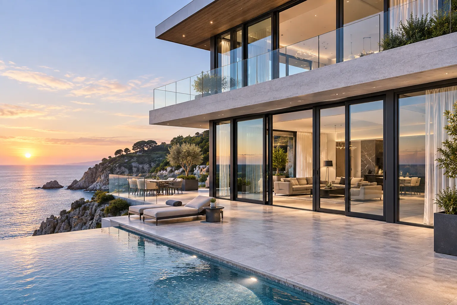 Exterior French doors installed in luxury oceanfront patio
