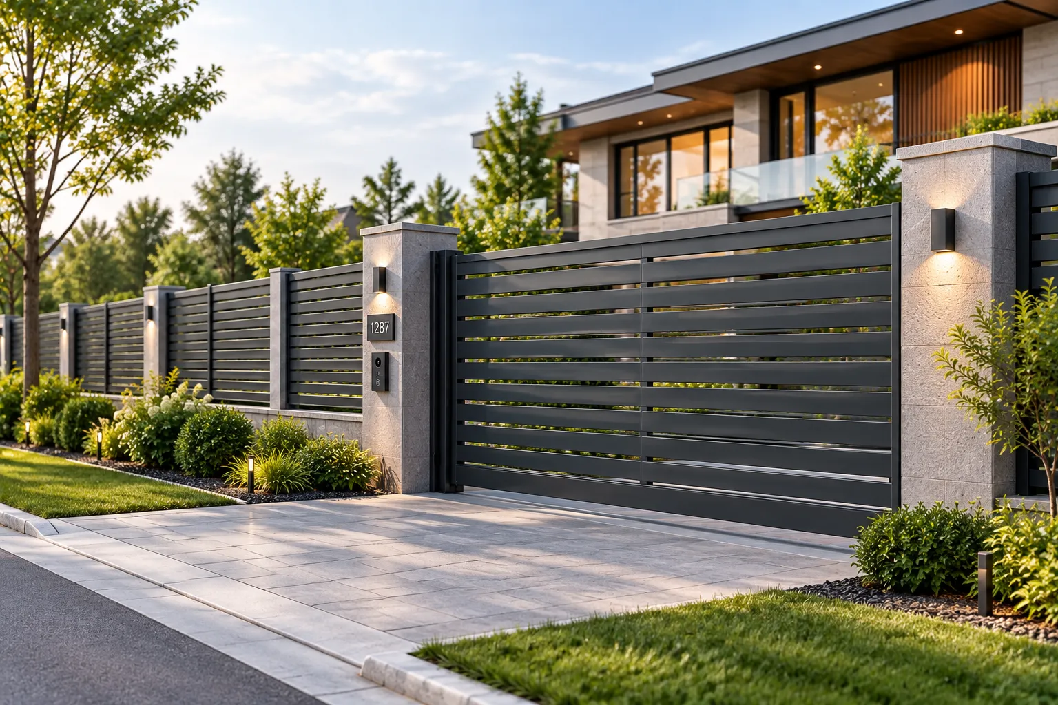 Luxury Residential Perimeter Fencing with Architectural Horizontal Slats