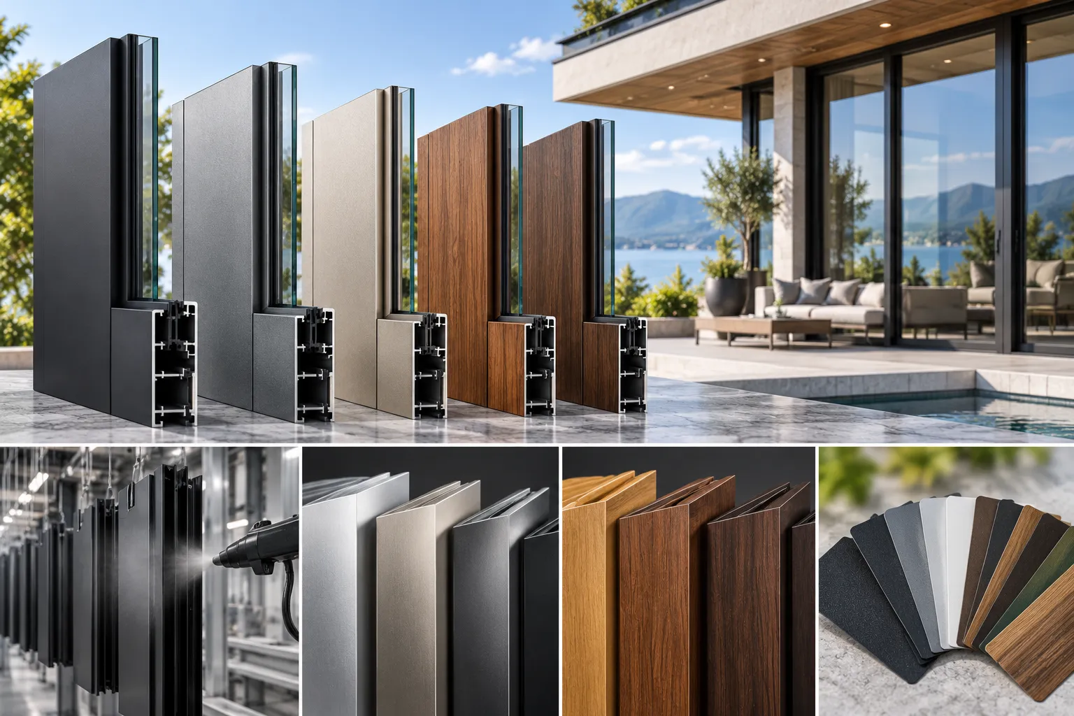 Architectural powder coating and anodized surface finishes for aluminum hung windows