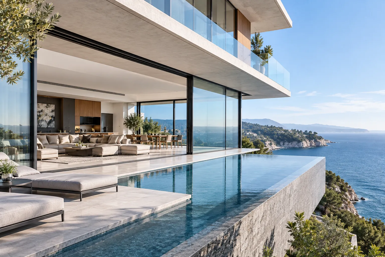 Modern luxury villa fenestration with pocketing multi-slide doors