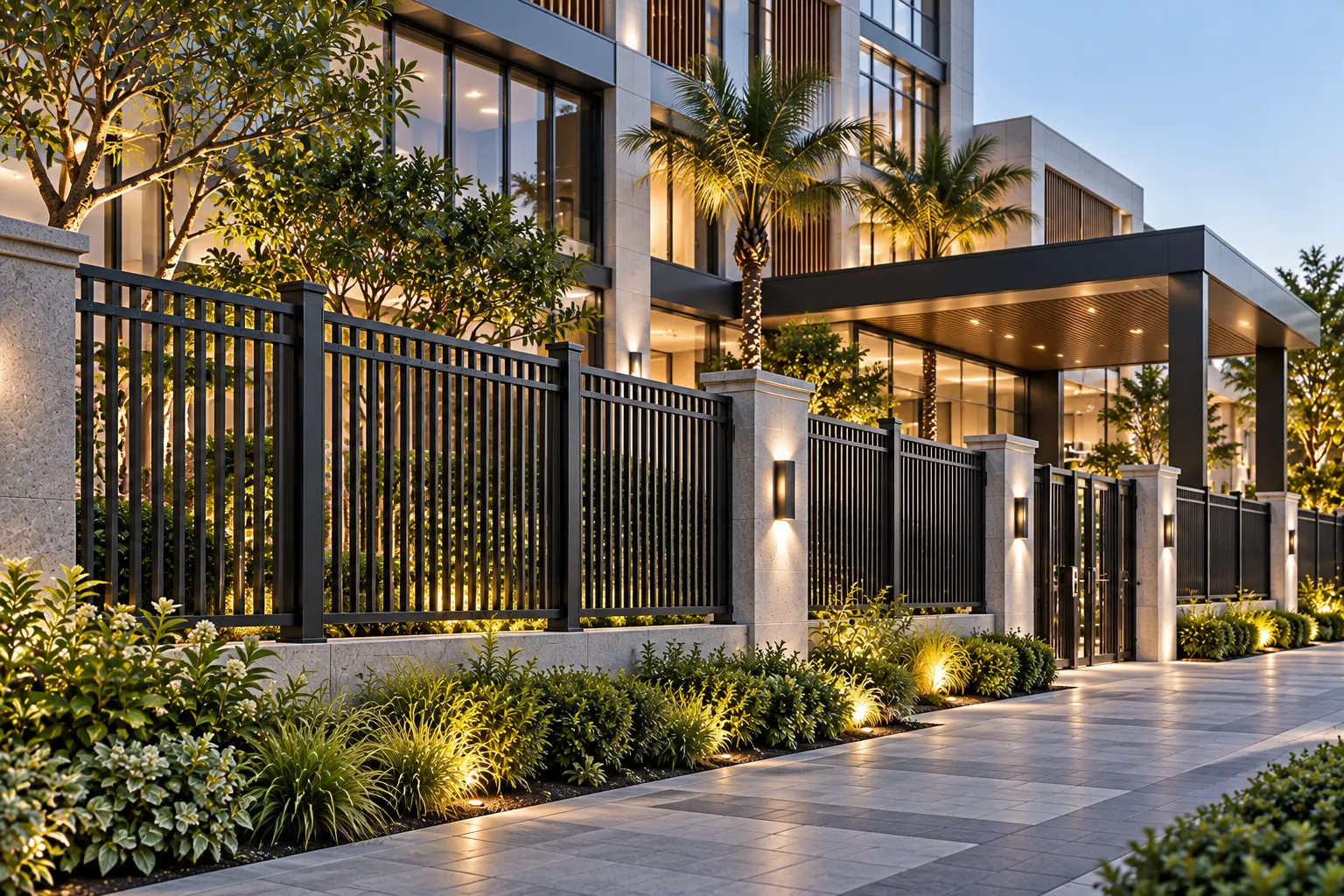 Commercial aluminum fencing deployed on corporate hospitality grounds