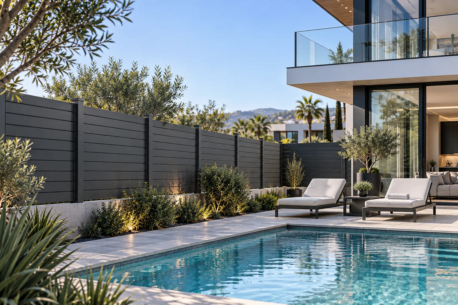 Luxury residential estate privacy fence and secure swimming pool enclosure