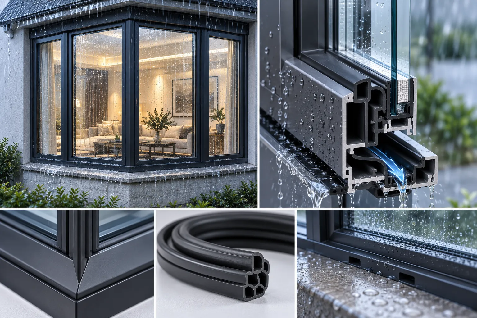 EPDM weather sealing gasket and drainage channel diagram