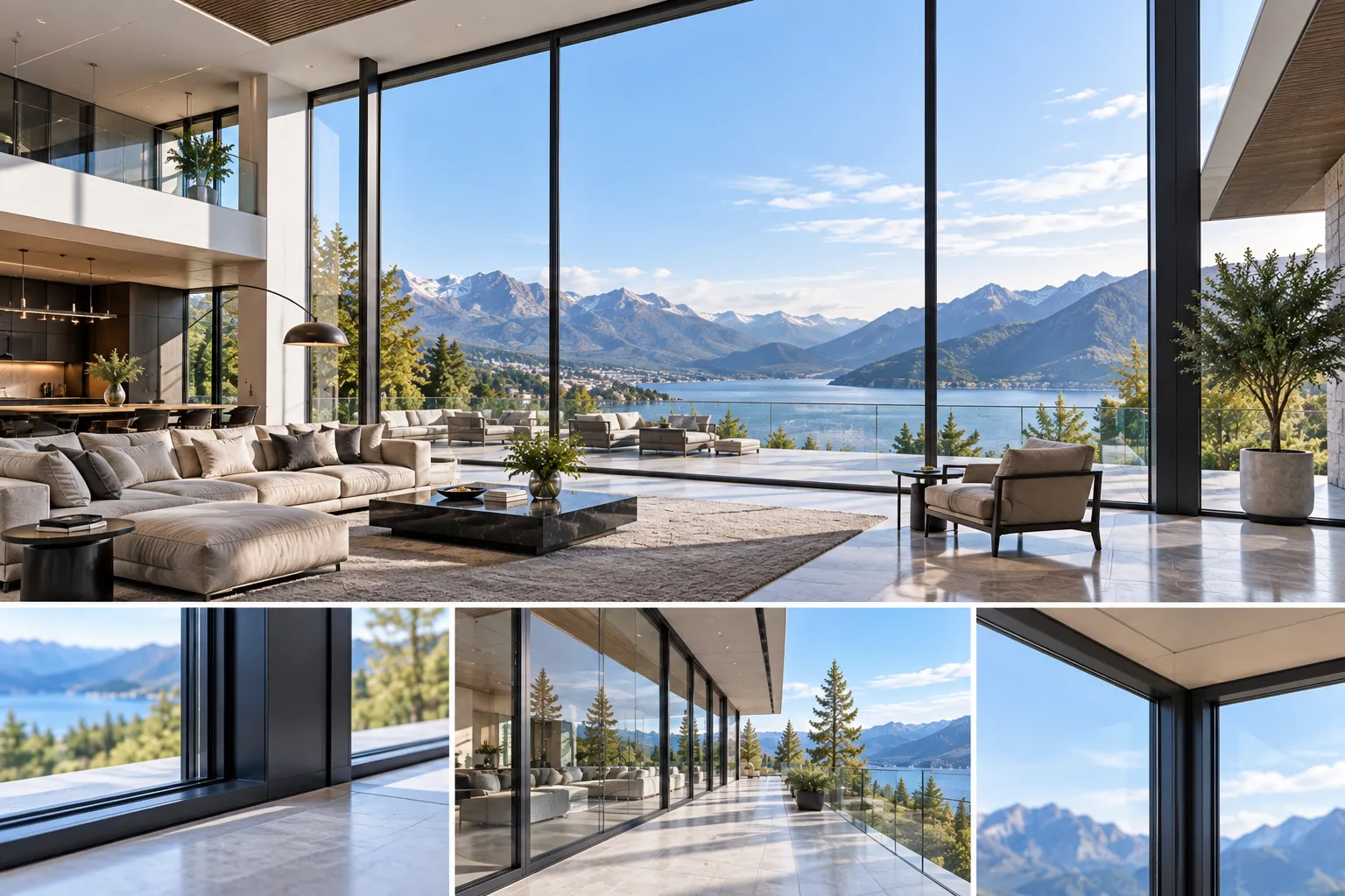 Modern luxury residence featuring floor-to-ceiling panoramic aluminum picture windows overlooking nature