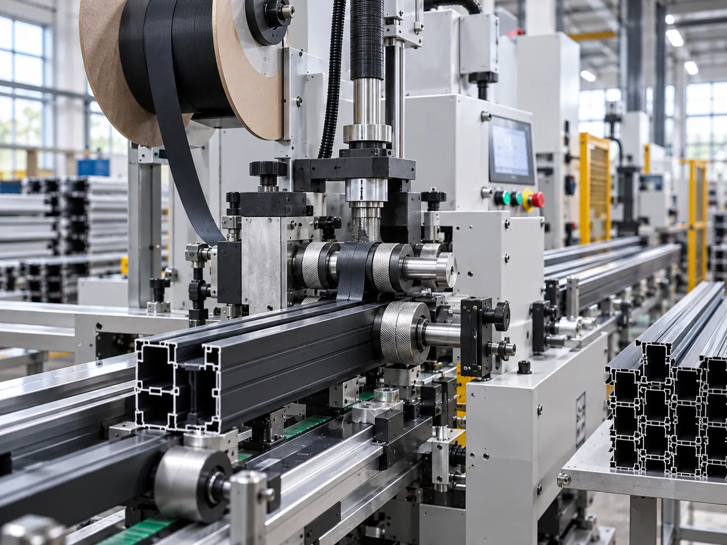 Automated polyamide thermal break rolling and insertion assembly line