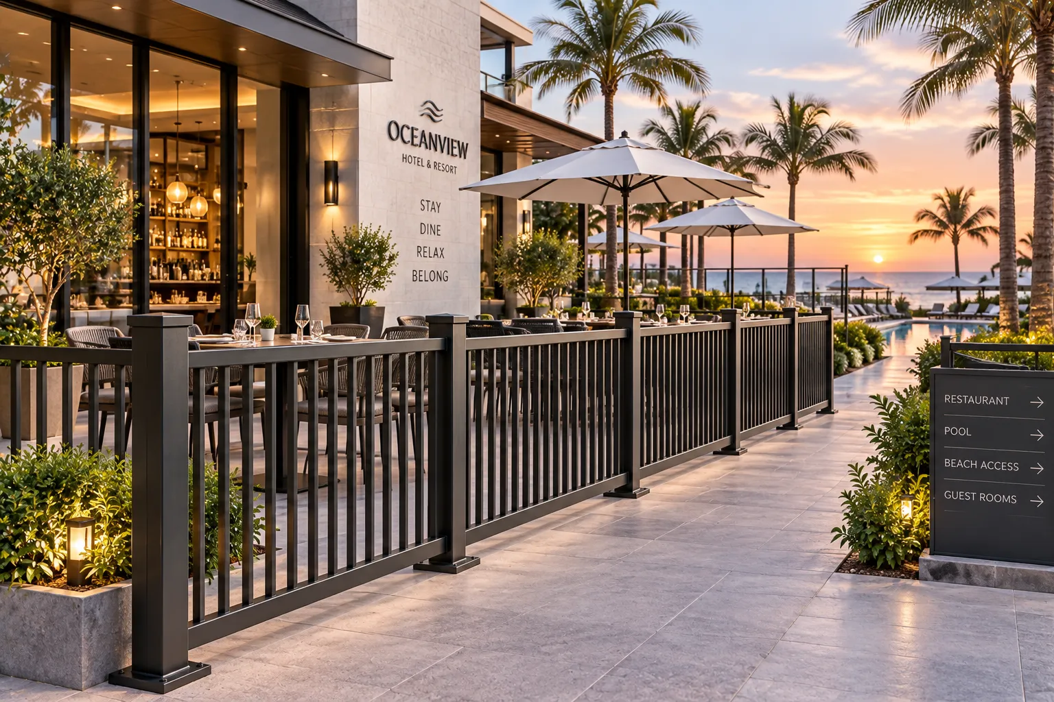 Commercial Hospitality Resort Terrace Aluminum Boundary Fence