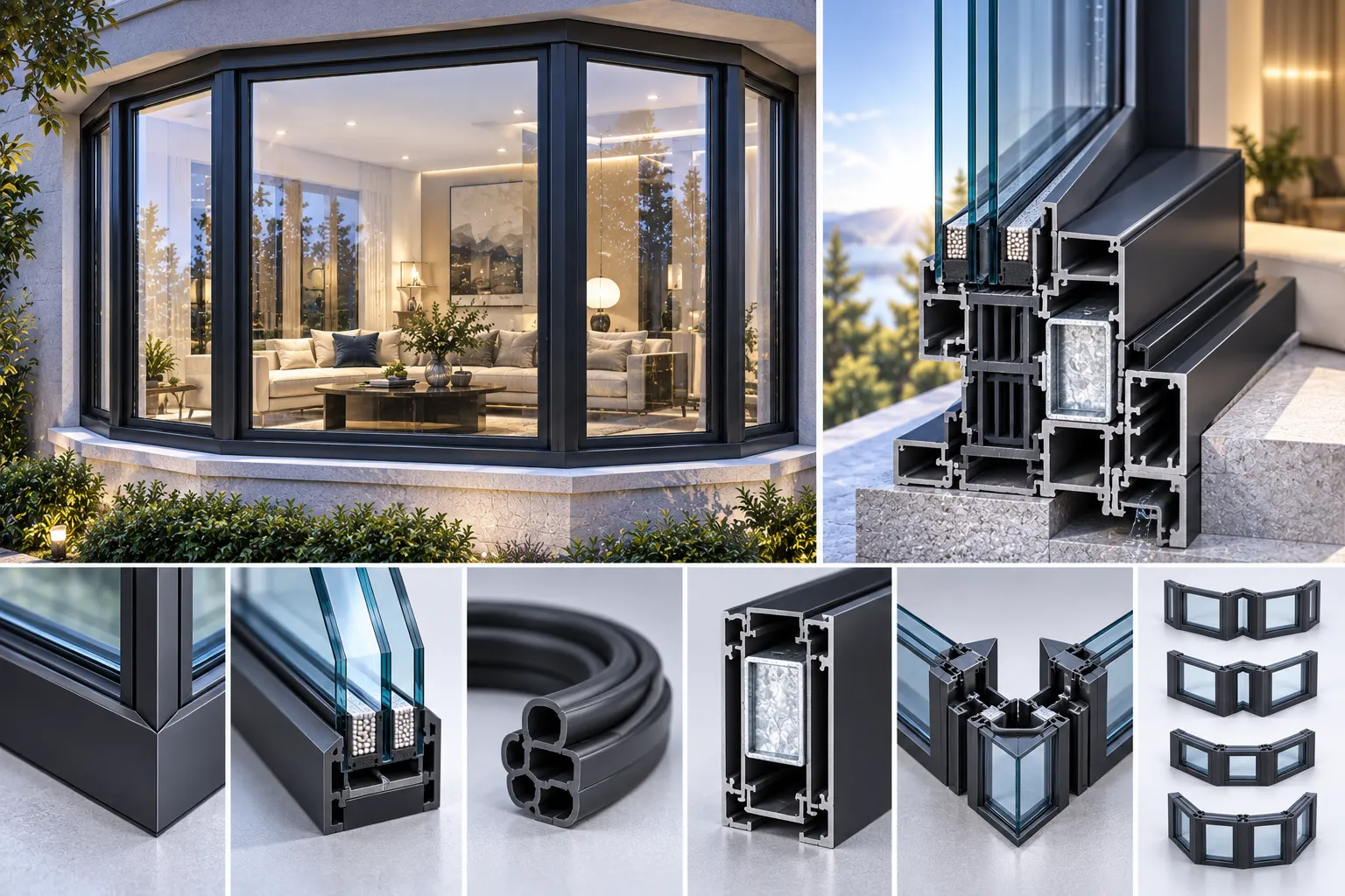 Precision engineered aluminum projecting bay and bow windows showcase
